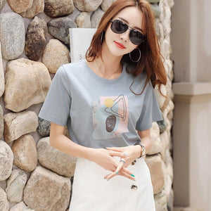 Factory Direct sales 2021 summer new Korean style women's clothing loose round neck print short-sleeved T-shirt women's tops wholesale 5068