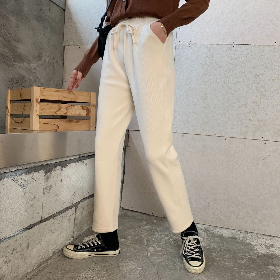 Autumn and winter 2019 light core flannelette children's lace up and suede chenille Harun small foot radish large casual grandma's pants