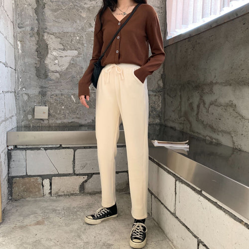 Autumn and winter 2019 light core flannelette children's lace up and suede chenille Harun small foot radish large casual grandma's pants