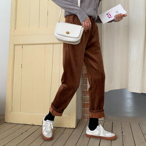 Autumn and winter 2019 light core flannelette children's lace up and suede chenille Harun small foot radish large casual grandma's pants