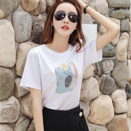 Factory Direct sales 2021 summer new Korean style women's clothing loose round neck print short-sleeved T-shirt women's tops wholesale 5068