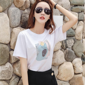 Factory Direct sales 2021 summer new Korean style women's clothing loose round neck print short-sleeved T-shirt women's tops wholesale 5068