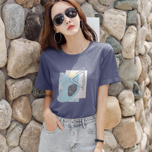 Factory Direct sales 2021 summer new Korean style women's clothing loose round neck print short-sleeved T-shirt women's tops wholesale 5068