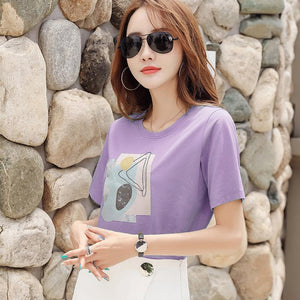 Factory Direct sales 2021 summer new Korean style women's clothing loose round neck print short-sleeved T-shirt women's tops wholesale 5068