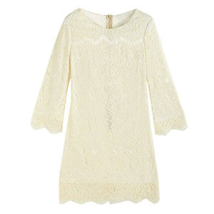 Sweet all-matching eyelash lace slim-fit eight-quarter sleeve bell sleeve A- line dress 6733