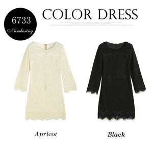 Sweet all-matching eyelash lace slim-fit eight-quarter sleeve bell sleeve A- line dress 6733