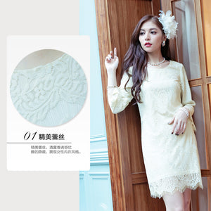 Sweet all-matching eyelash lace slim-fit eight-quarter sleeve bell sleeve A- line dress 6733