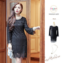 Load image into Gallery viewer, Sweet all-matching eyelash lace slim-fit eight-quarter sleeve bell sleeve A- line dress 6733