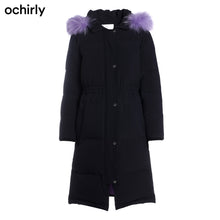 Load image into Gallery viewer, 3件8折 欧时力2019秋冬装貉子大毛领连帽长款羽绒服1GZ3337890