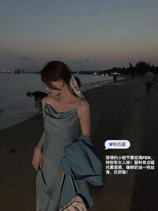 Summer Shiwen acetate satin strap dress for women spring and summer French style swing collar design yellow dress mid-length