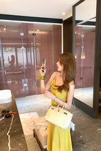 Load image into Gallery viewer, Summer Shiwen acetate satin strap dress for women spring and summer French style swing collar design yellow dress mid-length