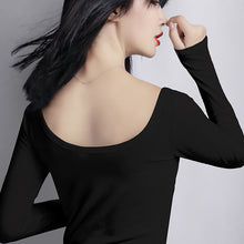 Load image into Gallery viewer, 性感漏背双U领打底衫女秋冬2018新款低领T恤棉质显瘦内搭保暖上衣