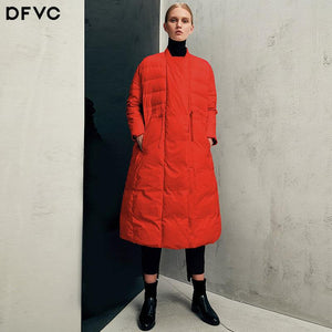 dfvc2018冬季新款时尚斗篷型抽绳系带显瘦加厚羽绒服女保暖白鸭绒