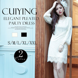 Sweet all-matching eyelash lace slim-fit eight-quarter sleeve bell sleeve A- line dress 6733