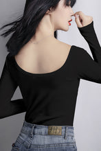 Load image into Gallery viewer, 性感漏背双U领打底衫女秋冬2018新款低领T恤棉质显瘦内搭保暖上衣